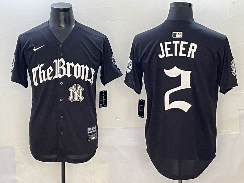 Men 2025 New York Yankees 2 Jeter Black Five generations Joint Name Nike MLB Jersey style 8
